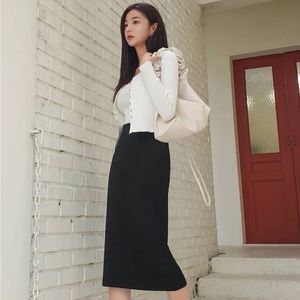 DAZY High Waist Split Back Ribbed Knit Skirt